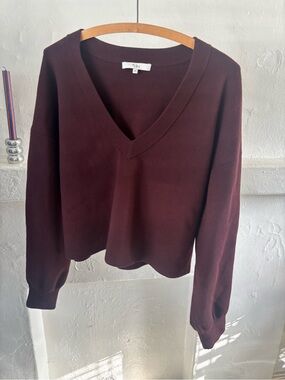 Tibi cranberry v neck wool blend sweater size Med